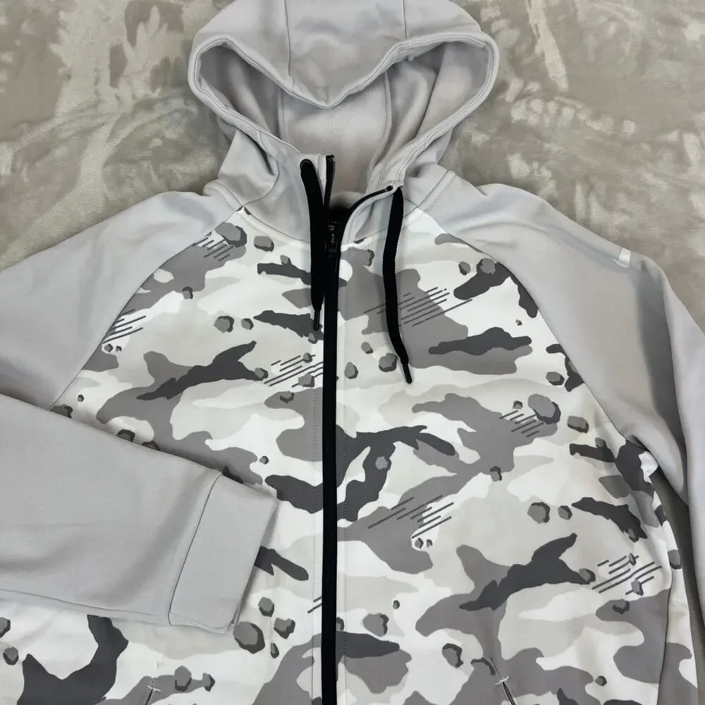 Nike Sweater Mens Medium Gray Camo Full‎ Zip Hoodie Dri Fit Fleece Lined Casual